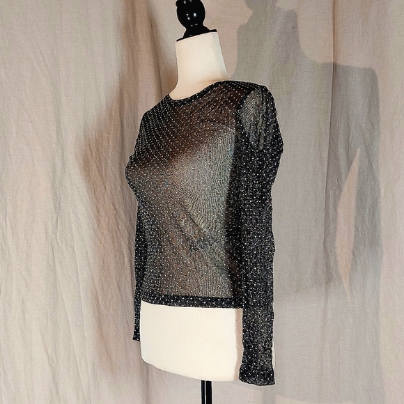 Zara black studded mesh top, S, NWT - Picture 2 of 9